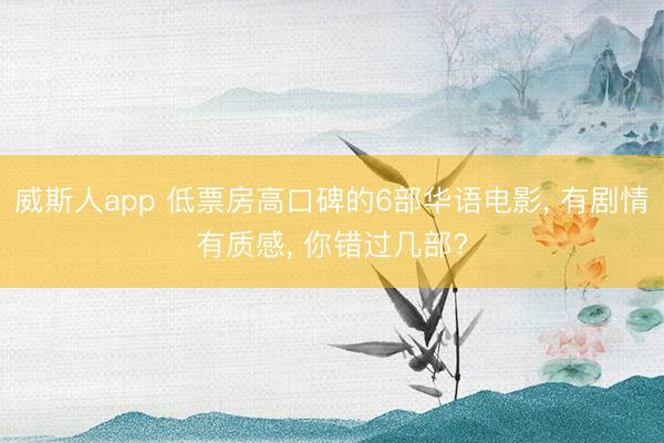 威斯人app 低票房高口碑的6部华语电影， 有剧情有质感， 你错过几部?
